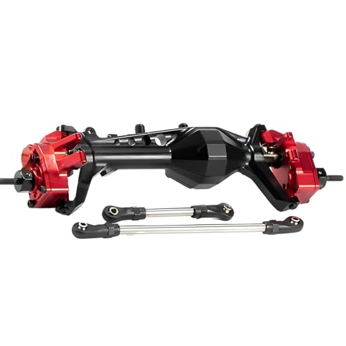 MKIUYVD RC-Achsen-Komplettset Für Axial Für SCX10 1/10 Rc Vorderachse Aluminiumlegierung Vorderachsenschutz Rc Vorderachse Upgrade Teile Zubehör(Black Red) von MKIUYVD