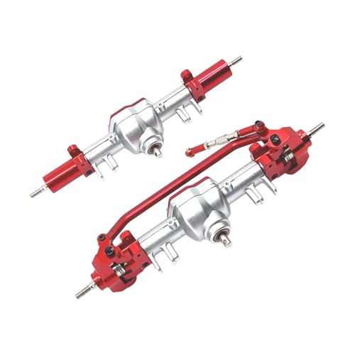 MKIUYVD RC-Achsen-Komplettset Für MN86 Für MN128 MN86S 1:12 RC Auto Metall Achse Brücke Welle Lenkung Tasse Stange Upgrade Zubehör(Silver Red) von MKIUYVD