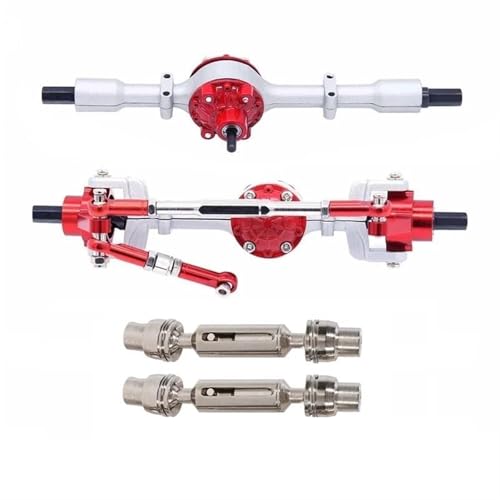 MKIUYVD RC-Achsen-Komplettset Für WPL Für C14 C24 C34 C44 C54 B14 B24 Metall Vorderachse Und Antriebswelle Set 1/16 RC Auto Upgrade Teile Zubehör(Silver Red) von MKIUYVD