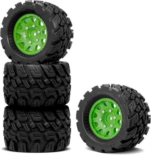 MKIUYVD RC Reifen Für Arrma Für Granite Für Axial Für RC Truck Buggy-Räder Und Reifen 12 Mm/14 Mm Sechskant Für RC-Truck-Reifen Im Maßstab 1:10(Green) von MKIUYVD