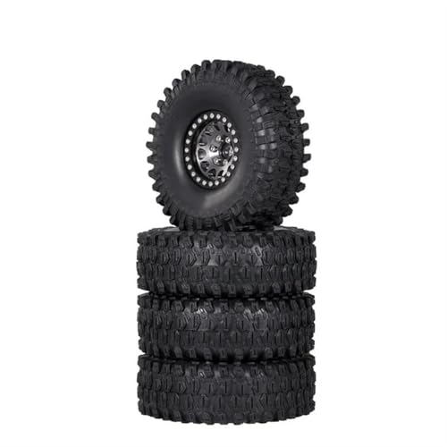 MKIUYVD RC Reifen Für Axial Für SCX10 90047 SCX10 III AXI03007 4PCS Metall 1,9 Beadlock Felge Reifen Set Für 1/10 RC Crawler Auto(Black) von MKIUYVD
