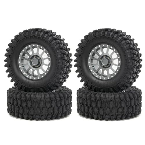MKIUYVD RC Reifen Für Axial Für SCX10 Für Wraith Für Capra 4 Stück 2,6 Zoll Metall Beadlock Felge 135 Mm Gummireifen Reifen Für 1/10 RC Auto(Silver) von MKIUYVD