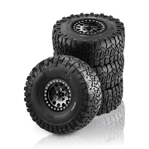 MKIUYVD RC Reifen Für Axial Für SCX10 RR10 AX10 Wraith 90048 90018 KM2 4 Stück 1,9 Zoll Beadlock-Felgen Und Gummireifen Für 1/10 RC Rock Crawler(Black) von MKIUYVD