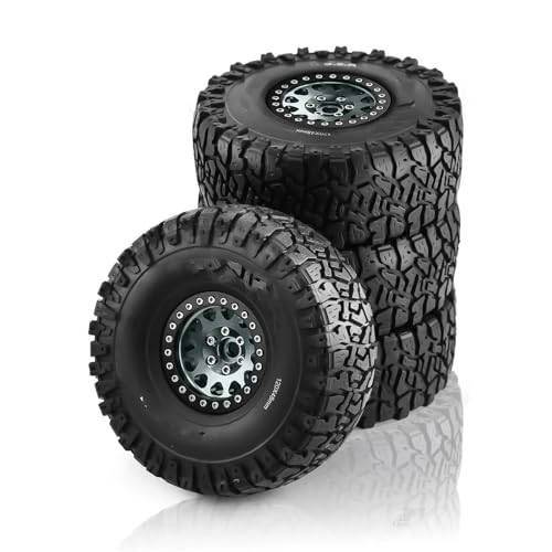 MKIUYVD RC Reifen Für Axial Für SCX10 RR10 AX10 Wraith 90048 90018 KM2 4 Stück 1,9 Zoll Beadlock-Felgen Und Gummireifen Für 1/10 RC Rock Crawler(Gray) von MKIUYVD