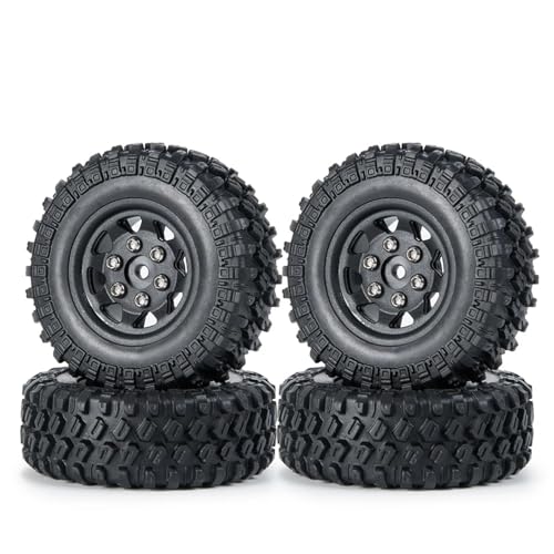 MKIUYVD RC Reifen Für Axial Für SCX24 90081 4PCS 49 * 18mm Beadlock Micro Crawler Rad Felgen Reifen Set Für 1/24 RC Crawler Auto RC Auto Reifen(Black) von MKIUYVD