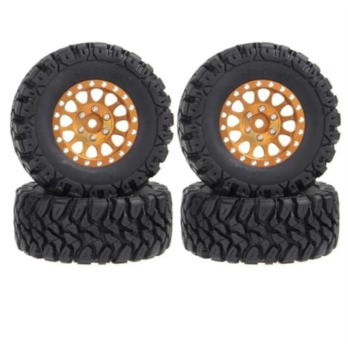 MKIUYVD RC Reifen Für Axial Für SCX24 AX24 FCX24 TRX4M 4-teiliges 62 X 24 Mm 1,2-Zoll-Metall-Beadlock-Felgen-Reifen-Set Für 1/18 1/24 RC Crawler Car(Yellow) von MKIUYVD