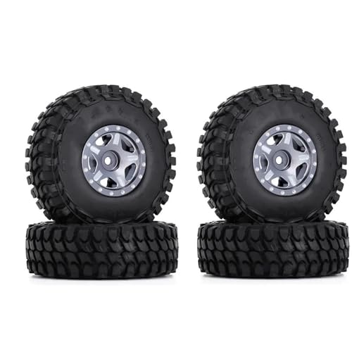 MKIUYVD RC Reifen Für Axial Für SCX24 AXI00001 Für Deadbolt Für Gladiator 52 * 18mm 1,0 "Beadlock Rad Felgen Reifen Set Für 1/24 RC Crawler Auto(Silver,A) von MKIUYVD