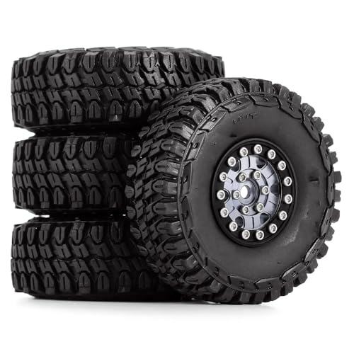 MKIUYVD RC Reifen Für Axial Für SCX24 Für Gladiator AX24 (W1022-T1002). 1,0-Zoll-Aluminium-Beadlock-Räder Und Gummireifen-Set Für 1/24 RC Crawler Car(A) von MKIUYVD