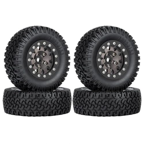 MKIUYVD RC Reifen Für Axial Für Yeti Jr Für D90 4PCS 76mm 1,55 Metall Beadlock Felgen Reifen Set Für 1/10 RC Crawler Auto(Black) von MKIUYVD