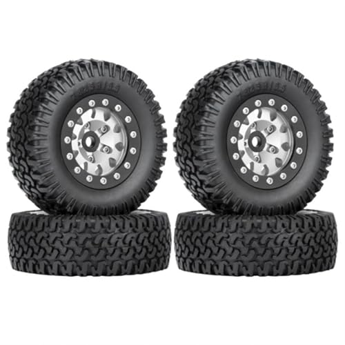 MKIUYVD RC Reifen Für Axial Für Yeti Jr Für D90 4PCS 76mm 1,55 Metall Beadlock Felgen Reifen Set Für 1/10 RC Crawler Auto(Gray) von MKIUYVD