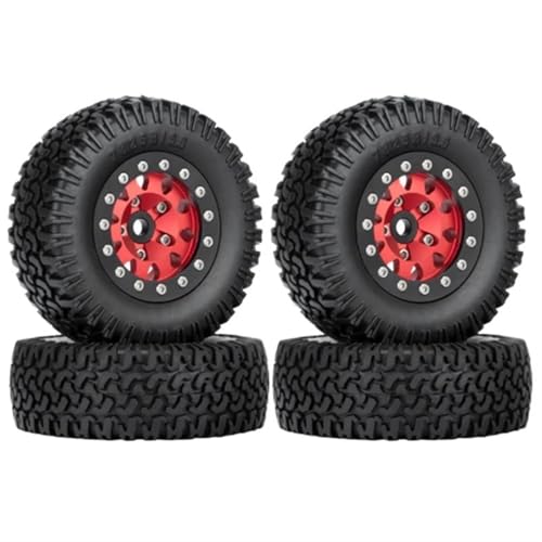 MKIUYVD RC Reifen Für Axial Für Yeti Jr Für D90 4PCS 76mm 1,55 Metall Beadlock Felgen Reifen Set Für 1/10 RC Crawler Auto(Red) von MKIUYVD