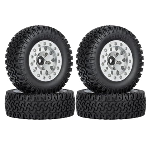 MKIUYVD RC Reifen Für Axial Für Yeti Jr Für D90 4PCS 76mm 1,55 Metall Beadlock Felgen Reifen Set Für 1/10 RC Crawler Auto(White) von MKIUYVD