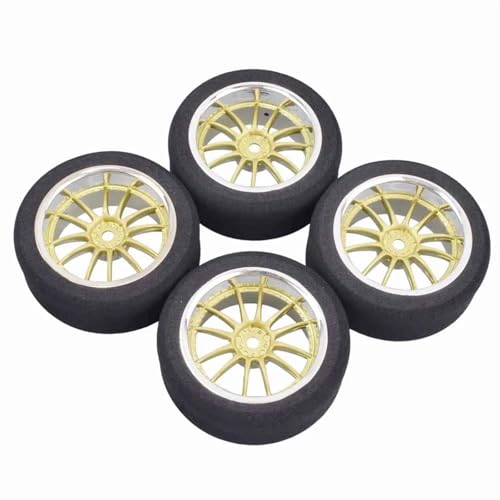 MKIUYVD RC Reifen Für HSP Für HPI 1/10 On-Road-RC-Auto 12-mm-Sechskant-RC-Autos-Zubehör 4-teiliges Schaumstoff-Reifen-Felgen-Set RC-Car-Upgrade-Teile(Yellow) von MKIUYVD