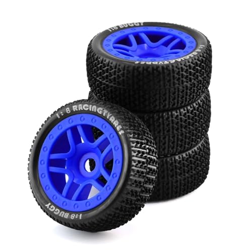 MKIUYVD RC Reifen Für HSP Für HPI Für Kyosho ZD Für Hongnuo 4 Stück 1/8 4WD Off Road Buggy Reifen Radfelgen 17 Mm Sechskant Für RC-Auto Im Maßstab 1:8(Blue) von MKIUYVD