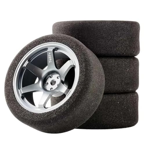 MKIUYVD RC Reifen Für RC Für HSP Für HPI On-Road Für Rennwagen-Modellspielzeug, Schwammreifen Und Felgen Im Maßstab 1:10 Mit 3 Mm Versatz Und 12 Mm Sechskant(Gray) von MKIUYVD