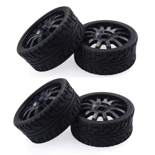 MKIUYVD RC Reifen Für Redcat Für Team Für Losi Für VRX Für HPI Für Kyosho Für HSP 1/8 Für Buggy/On-Road-Auto, 4-teilige Gummireifen, Kunststoffräder(Black) von MKIUYVD