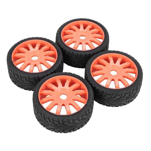 MKIUYVD RC Reifen Für Redcat Für Team Für Losi Für VRX Für HPI Für Kyosho Für HSP 1/8 Für Buggy/On-Road-Auto, 4-teilige Gummireifen, Kunststoffräder(Orange) von MKIUYVD