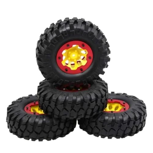 MKIUYVD RC Reifen Für SCX10 RC Telecontrol-Modellautoreifen, Simulierter Kiesreifen, 1,9-Zoll-Reifen, 108-mm-Rad, 12-mm-Sechskantnabe, RC-Car-Upgrade-Teile(Yellow red) von MKIUYVD
