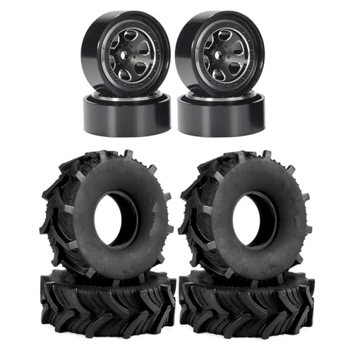 MKIUYVD RC Reifen Für TRX4M Für FCX24 SCX24 1,0 Zoll Gummireifen Räder Felge 62 * 20mm Schlammreifen Für 1/18 RC Crawler Truck Upgrade(Black) von MKIUYVD