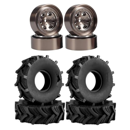 MKIUYVD RC Reifen Für TRX4M Für FCX24 SCX24 1,0 Zoll Gummireifen Räder Felge 62 * 20mm Schlammreifen Für 1/18 RC Crawler Truck Upgrade(Brown) von MKIUYVD