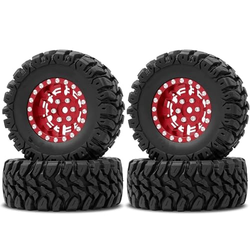 MKIUYVD RC Reifen Für TRX4M Für SCX24 FCX24 AX24 1/24 1/18 rc Cars 1.0 Plus Beadlock-Räder, 7 Mm Negative Offset-Felgen, Weiche Gummireifen(Red) von MKIUYVD