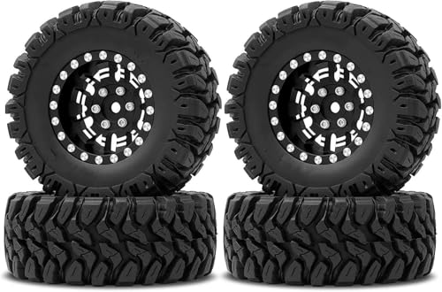 MKIUYVD RC Reifen Für TRX4M Für SCX24 Für FCX24 1/24 1/18 RC Crawler Car 1,2 Zoll Beadlock-Räder 7 Mm Negativ-Offset-Radfelgen Gummireifen(Black) von MKIUYVD