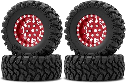 MKIUYVD RC Reifen Für TRX4M Für SCX24 Für FCX24 1/24 1/18 RC Crawler Car 1,2 Zoll Beadlock-Räder 7 Mm Negativ-Offset-Radfelgen Gummireifen(Red) von MKIUYVD