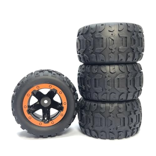 MKIUYVD RC Reifen Für WLtoys 144001 124016 124018 124019 12428 Für Haiboxing 16889 RC-Auto-Tuning-Teile, 4-TLG. Großes Reifenverbreiterung-Reifenrad(Orange) von MKIUYVD