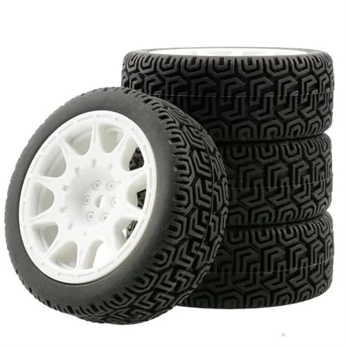 MKIUYVD RC Reifen Für WLtoys 144001 Und 1/18 1/16 1/10 RC Buggy Crawler On/Off Road Auto Ersatzteile Ersatz 4 Stück RC Auto 66 Mm Gummireifen(White,B) von MKIUYVD