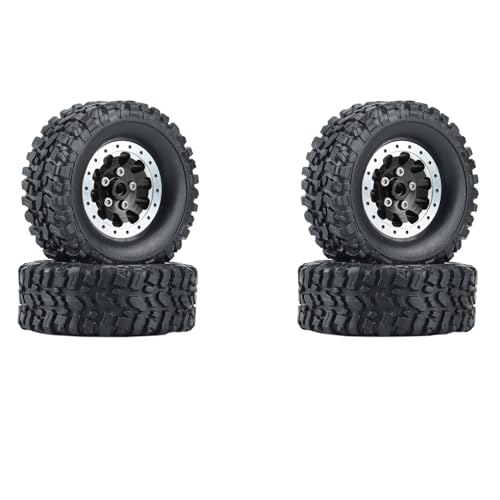 MKIUYVD RC Reifen Für WPL C14 C24 B14 B24 B36 Für MN D90 MN99S RC-Auto-Tuning-Teile, 4-teiliger Metall-Beadlock-Radnabenfelge Und Gummireifen-Satz von MKIUYVD