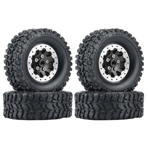 MKIUYVD RC Reifen Für WPL Für C14 C24 B14 B24 B36 MN D90 MN99S 4 Stück Metall Beadlock Radnabe Felge Und Gummireifen RC Auto Upgrade Teile(Black and White) von MKIUYVD
