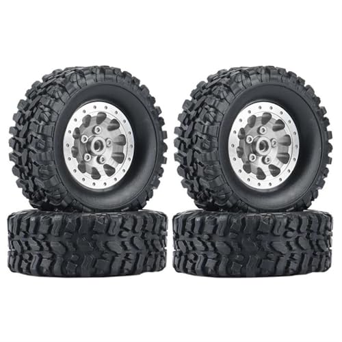MKIUYVD RC Reifen Für WPL Für C14 C24 B14 B24 B36 MN D90 MN99S 4 Stück Metall Beadlock Radnabe Felge Und Gummireifen RC Auto Upgrade Teile(White) von MKIUYVD