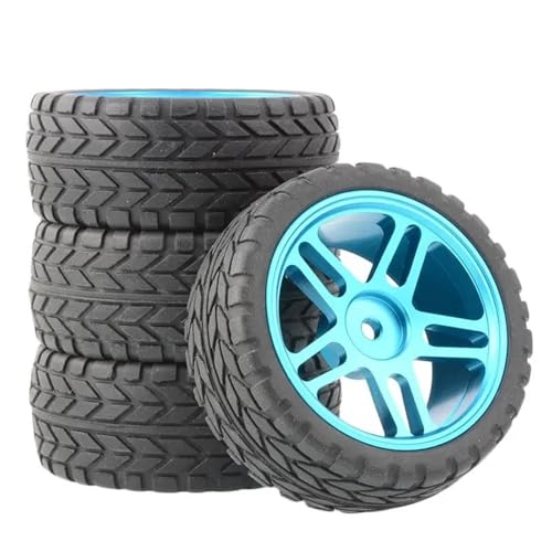 MKIUYVD RC Reifen Für Wltoys 144001 144010 124007 124016 124019 A959 A959-B 4 Stück 65 Mm Gummireifen Metallfelge 12 Mm Sechskant Für RC-Autoreifen(Blue,C) von MKIUYVD