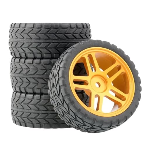 MKIUYVD RC Reifen Für Wltoys 144001 144010 124007 124016 124019 A959 A959-B 4 Stück 65 Mm Gummireifen Metallfelge 12 Mm Sechskant Für RC-Autoreifen(Yellow,C) von MKIUYVD