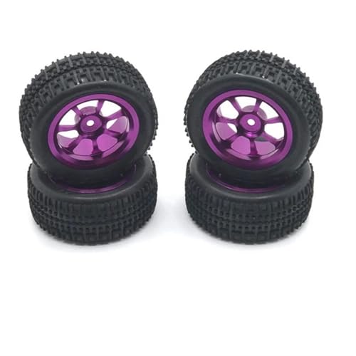 MKIUYVD RC Reifen Für Wltoys A959 A979 144001 124019 76 Mm Metallrad Reifen Reifen Mit Rad Sechskantmutter Adapter RC Auto Upgrade Teile(Purple) von MKIUYVD