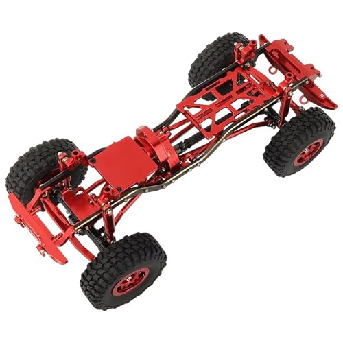 MKIUYVD RC Spielzeugautoteile Für 1/24 Für Axial SCX24 AXI00005 RC-Auto-Upgrade-Teile 1:24 DIY Metall-Upgrade-Autorahmen Mit Doppelten Vorderachsen(Red,with Wheels+Bumper) von MKIUYVD