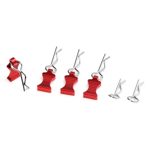 MKIUYVD RC Spielzeugautoteile Für Axial SCX10 TRX-4 1/10 1/12 RC-Auto, Für Modellzubehör, 4 Stück Metall-R-Typ-Autoschalen-Karosserie-Festclips-Stift Mit Lasche(Red) von MKIUYVD