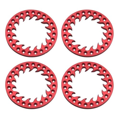 MKIUYVD RC Spielzeugautoteile Für Axial SCX10 TRX4 TRX6 D90 CC01 1/10 RC Crawler 1.9 Räder Hub 4PCS Aluminiumlegierung 1,9 Zoll Beadlock Rad Außenring(Red) von MKIUYVD