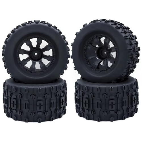 MKIUYVD RC Spielzeugautoteile Für Trxs Für Himoto Für HSP Für HPI Für Redcat 1/10 RC Für Monster Truck Reifen Und Felgen 12 Mm Sechskant 4 Stück 120 Mm 125 Mm Gummireifen(7473-1) von MKIUYVD