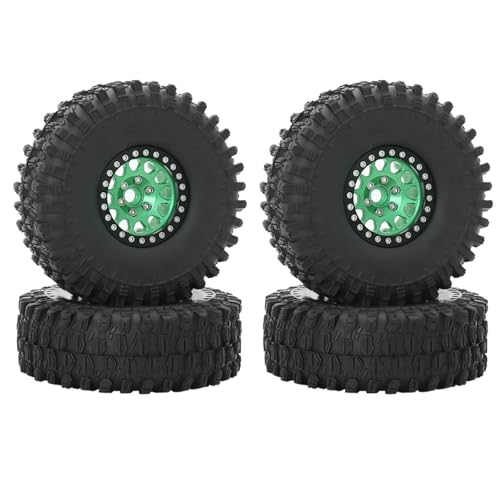 MKIUYVD RC Spielzeugautoteile Kompatibel Mit Axial SCX10 III AXI03007 90046 TRX-4 Für Redcat Für GEN 8 Metall 1.9 Beadlock-Felgenreifen-Set Für 1/10 RC Crawler Car(Green) von MKIUYVD