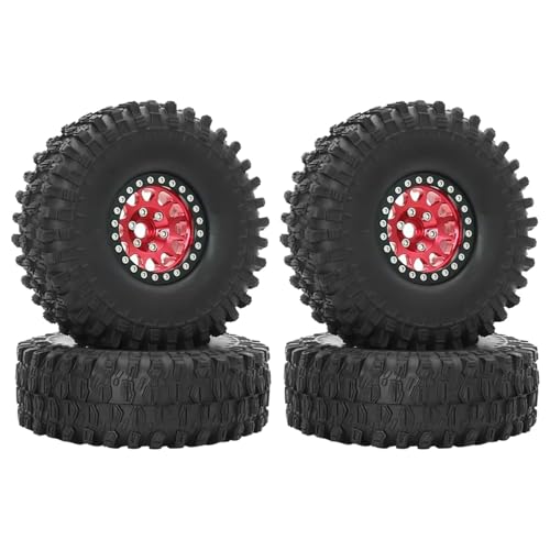 MKIUYVD RC Spielzeugautoteile Kompatibel Mit Axial SCX10 III AXI03007 90046 TRX-4 Für Redcat Für GEN 8 Metall 1.9 Beadlock-Felgenreifen-Set Für 1/10 RC Crawler Car(Red) von MKIUYVD