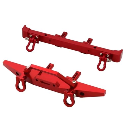 MKIUYVD RC Spielzeugautoteile Kompatibel Mit MN128 Metall-Front- Und Heckstoßstange Mit Abschlepphaken, 1/10 RC Crawler Auto, Upgrade-Teile, Zubehör(Red,Front and Rear) von MKIUYVD