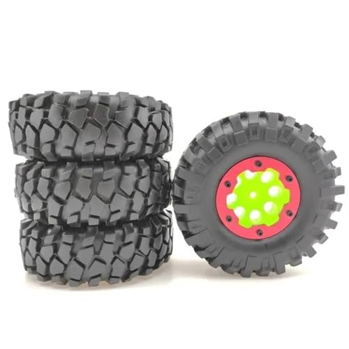 RC Reifen Für Axial Für SCX10 Für Tamiya CC01 D90 TF2 Trxs TRX4 1,9 Zoll Gummireifen Felge 96 Mm Für 1/10 RC Rock Crawler(Green red) von MKIUYVD