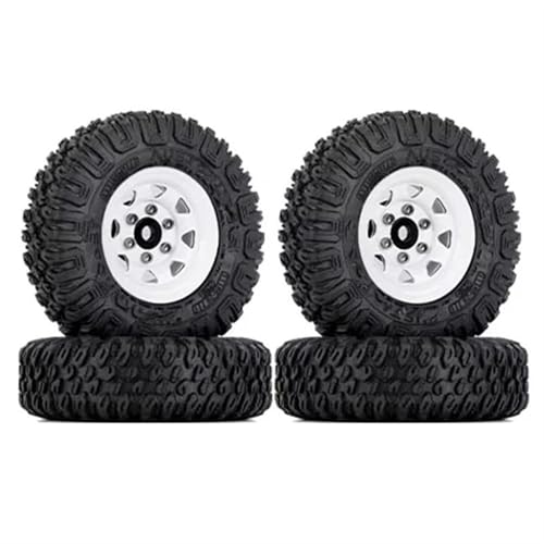 RC Reifen Für Axial Für Yeti Für D90 TF2 Für Tamiya 4PCS 85Mm 1,55 Metall Beadlock Rad Felgen Reifen Set Für 1/10 RC Crawler Auto(White) von MKIUYVD