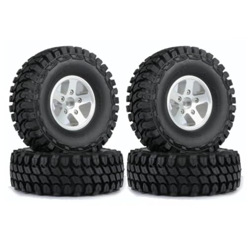 RC Reifen Für Axial SCX10 Für Traxxas TRX4 D90 Für Redcat 1/10 RC Crawler Car, 4-teilig, 110 Mm, Metall 1,9 Beadlock-Felge, Gummireifen-Set(Silver) von MKIUYVD