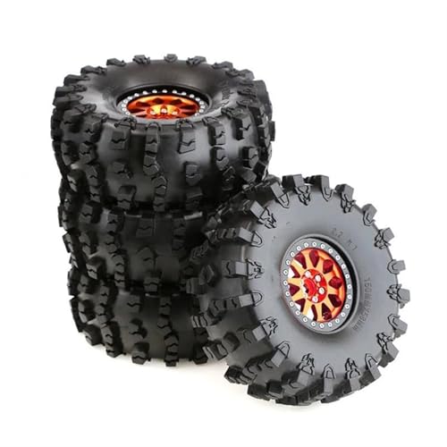 RC Reifen Für Axial SCX10 Für Wraith Für Capra Für Traxxas TRX4 D90 1/10 RC Crawler Car, 4 Stück, 150 Mm, Metall 2.2 Beadlock-Felgenreifensatz(Orange) von MKIUYVD