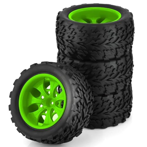 RC Reifen Für HPI Für HSP Für Tamiya Für Kyosho 4 Stück 12 Mm Radnabe Hot Wheels Reifen Für rc Cars 1/10 Für Monster Truck Off Road(Green) von MKIUYVD