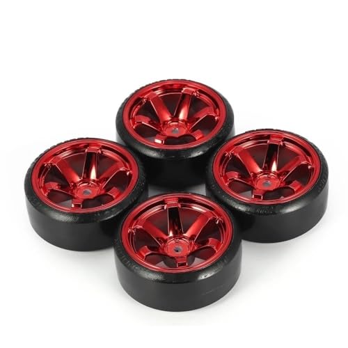RC Reifen Für HSP, Für Redcat, Für Wltoys, Für WPL, Für Tamiya 1:10 RC Drift Car Zubehör, 4 STÜCKE RC Drift Cars Radnabe Hartmusterreifen(Red) von MKIUYVD