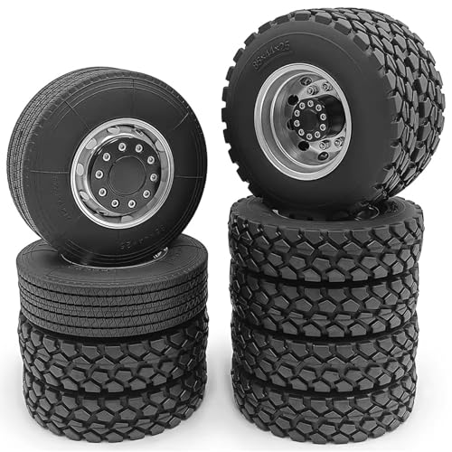 RC Reifen Für Tamiya 1/14 Maßstab RC Sattelzugmaschine Anhänger Lastwagen Engineering Lange Fahrzeugteile 6x6 Räder Felgen Reifen Set Für von MKIUYVD