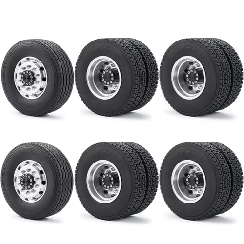 RC Reifen Für Tamiya 1/14 RC Traktor LKW Autoteile 6 STK Radreifen Komplettset Metall Vorder- Und Hinterradnabe Gummireifen von MKIUYVD